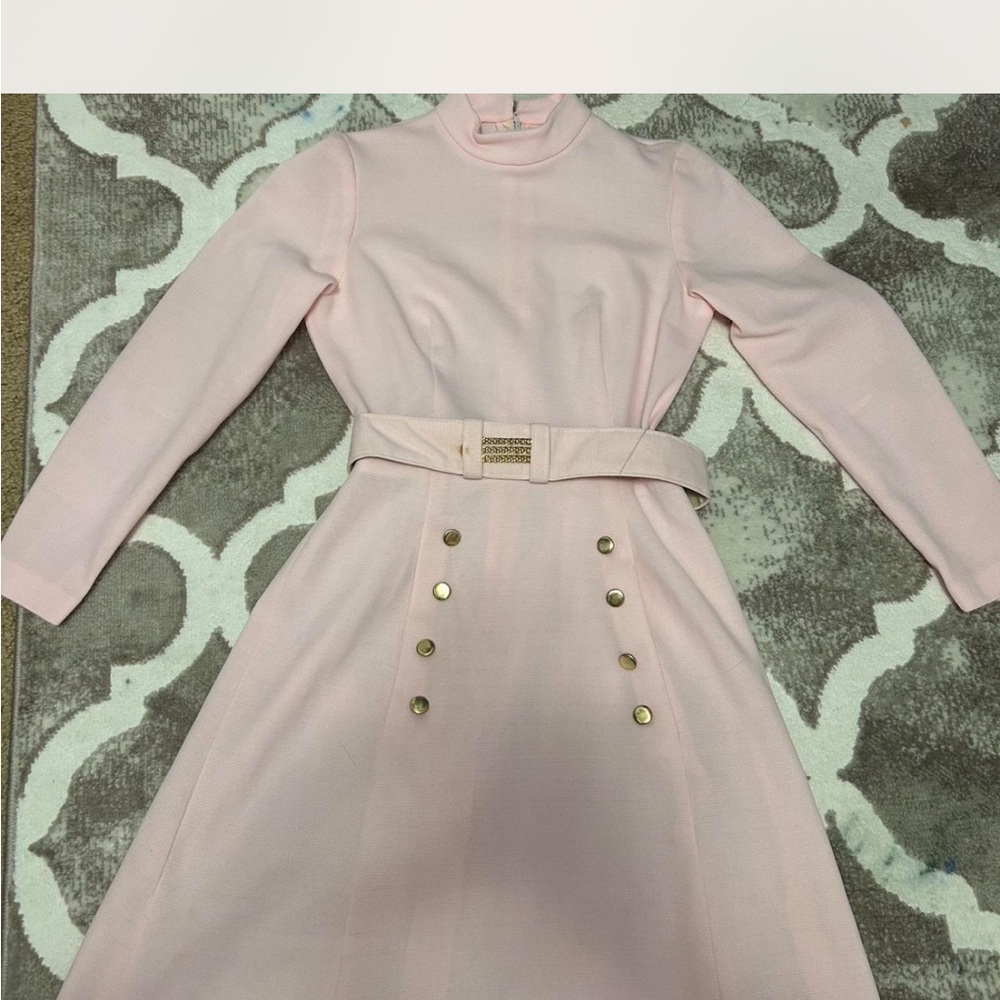 Vintage Elegant Pink Belted Dress